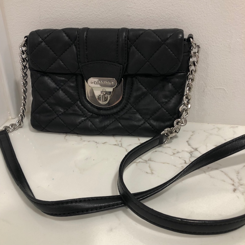 Calvin Klein Quilted Black Leather Cross Body Bag